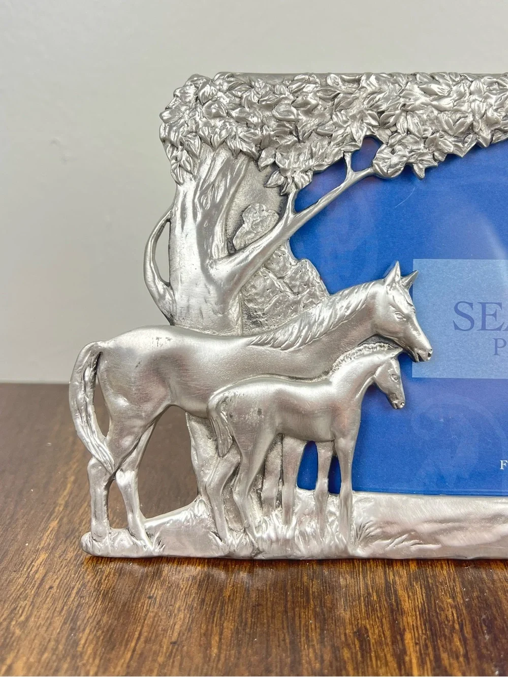 Vintage 1993 Pewter Silver Horse 4x6 Picture Frame Equestrian Farmhouse Cottage
